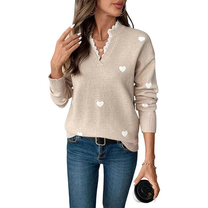 Lace Heart Patchwork Knit Sweater