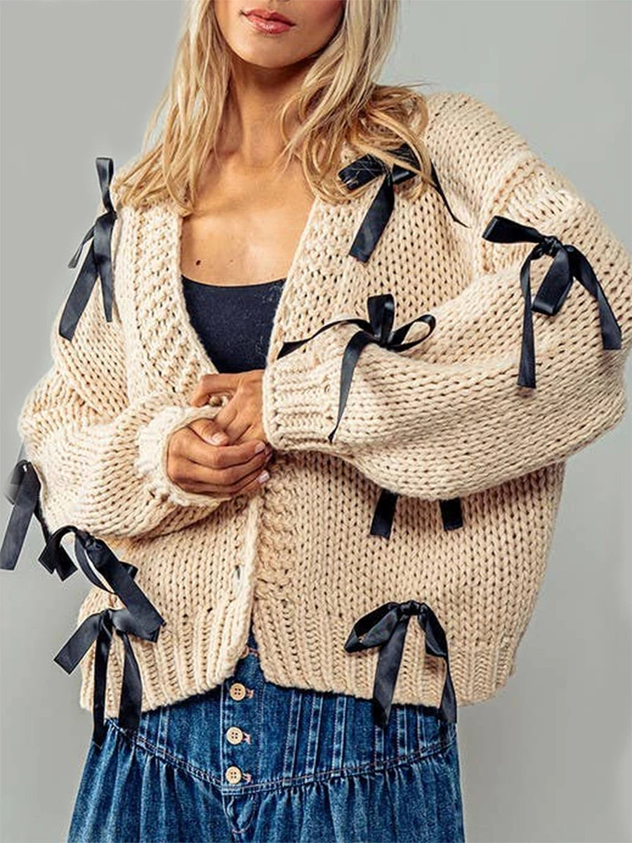Belle Knot Deep V Bow Cardigan