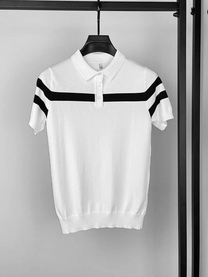 Ice Silk Striped Knit T-Shirt