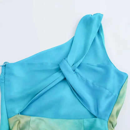 Twilight Glaze Asymmetric Satin Dress