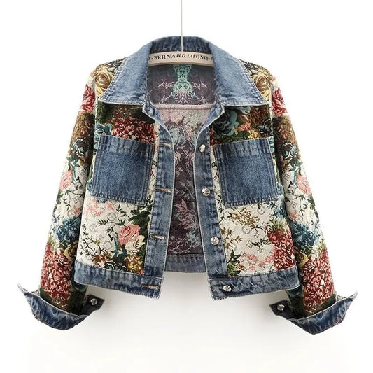 Lapel Luxe Spliced Denim Jacket