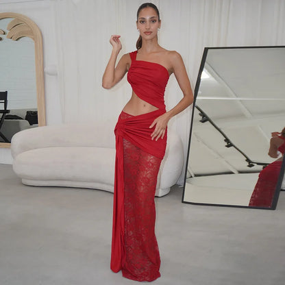 Elegant One-Shoulder Lace Evening Dress