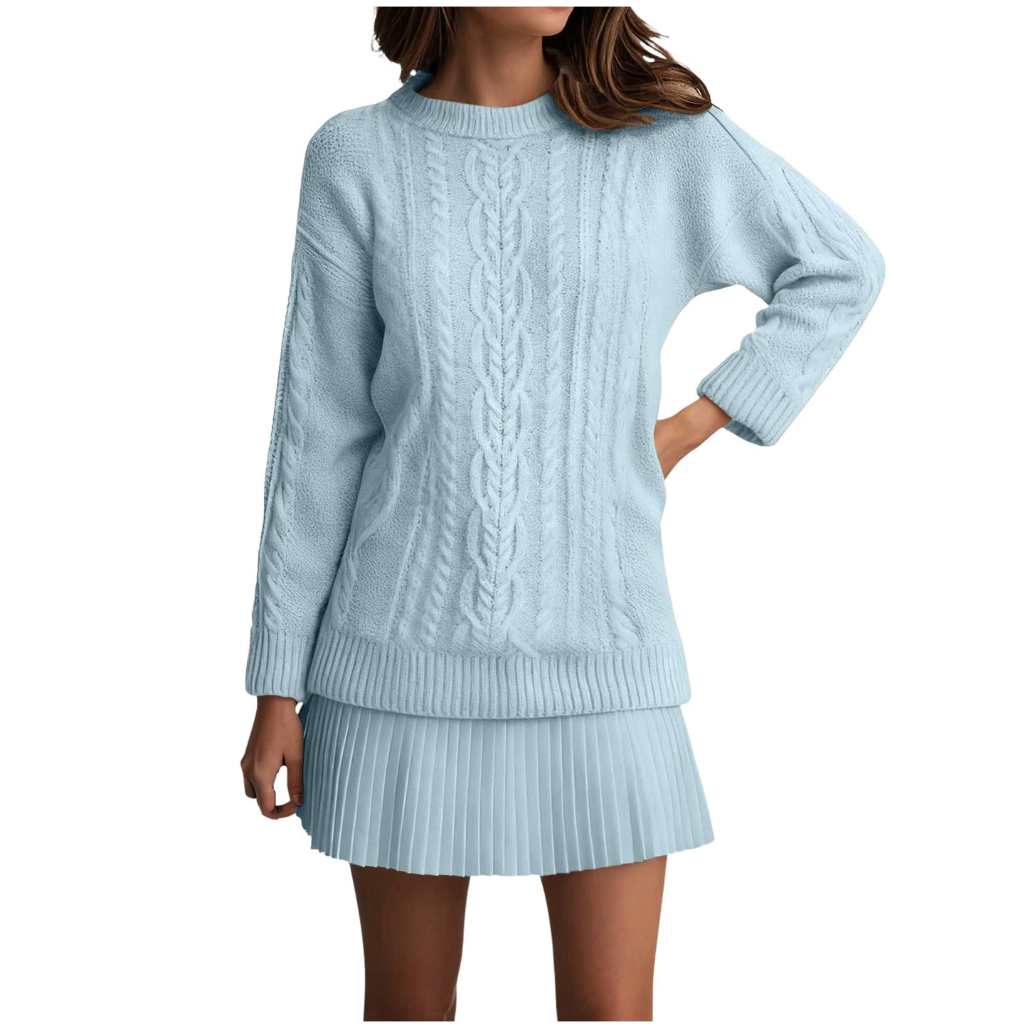 Women’s Twist Knit Sweater Dress — Retro O-Neck