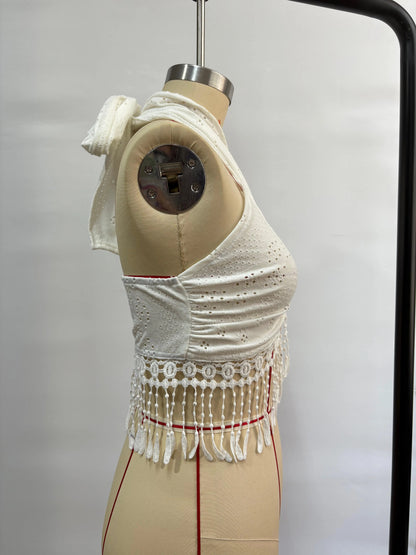 Whitelush Tassel Halter Tank Top