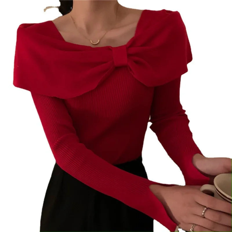 Elegant Butterfly Knot Top — Women's Slim Knitwear