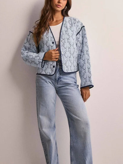 BloomGuard Floral Puffer Button Jacket