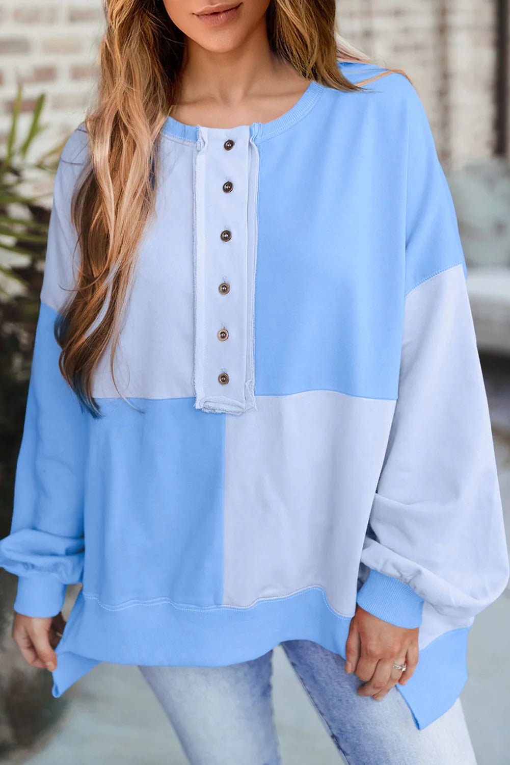 Trendy Contrast Buckle Sweatshirt