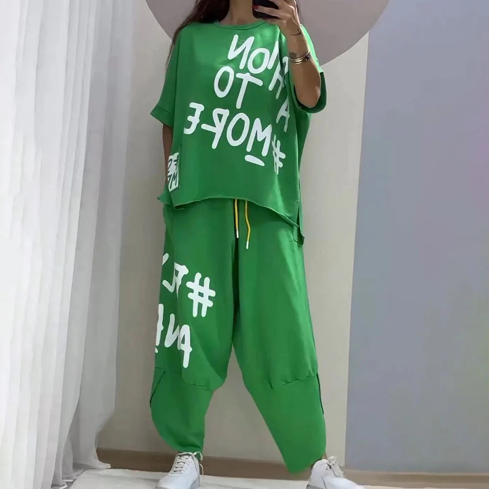 Summer Vibe Letter Print Tracksuit Set