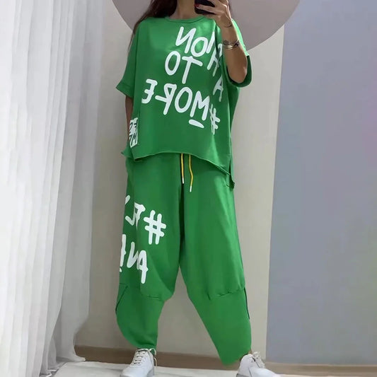 Summer Vibe Letter Print Tracksuit Set