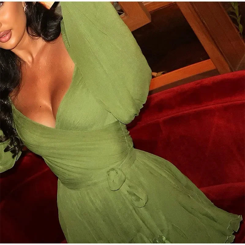 Chic Backless Pleated Tie Mini Dress