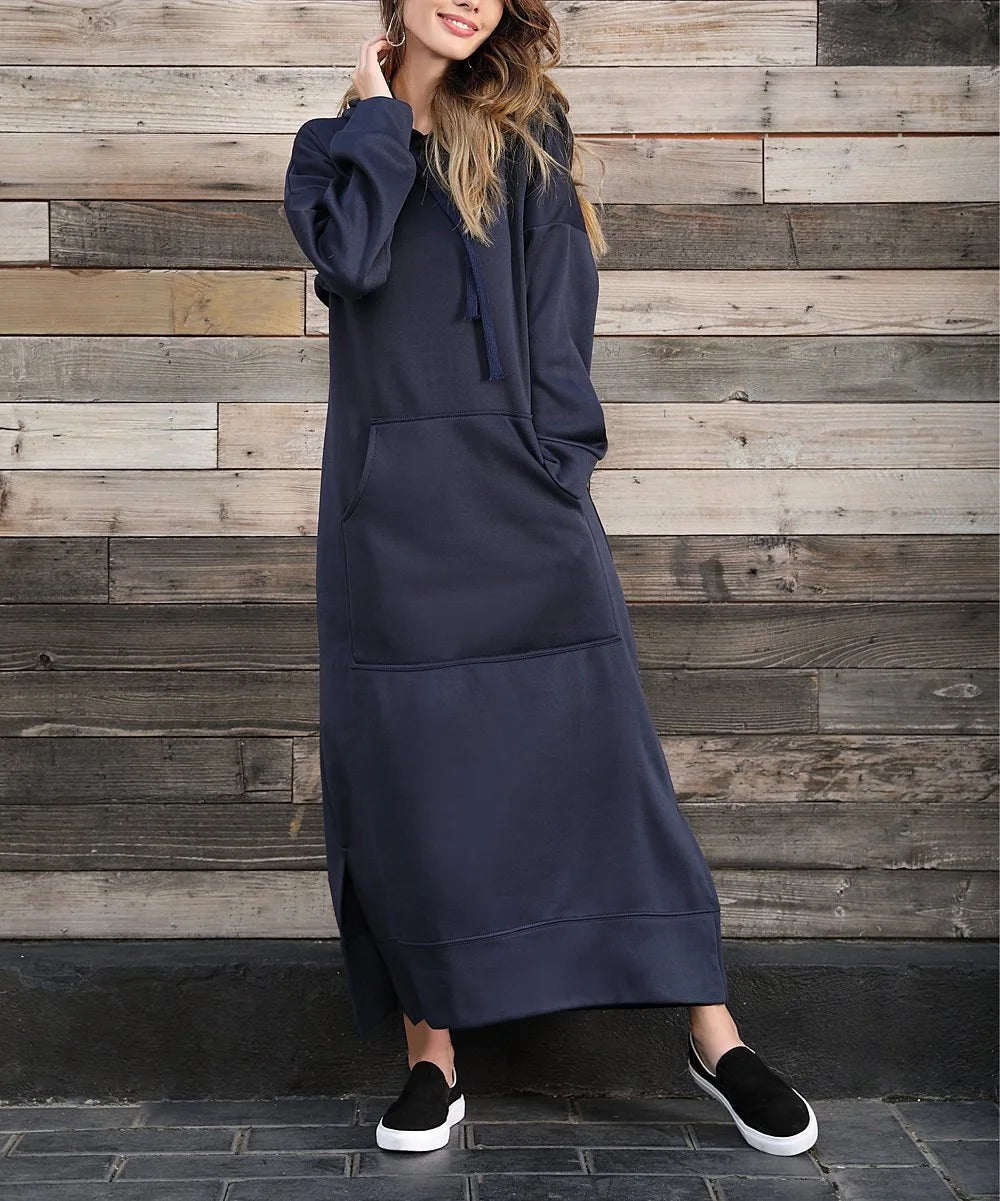 Hooded Sweater Dress with Pockets