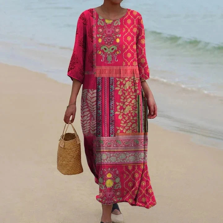 Vintage Floral V-Neck Midi Dress