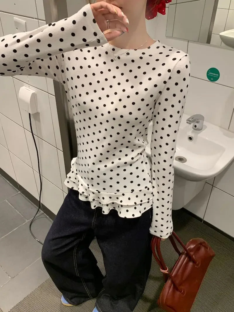Ruffle Hem T-Shirt — Cute Polka Dot Casual