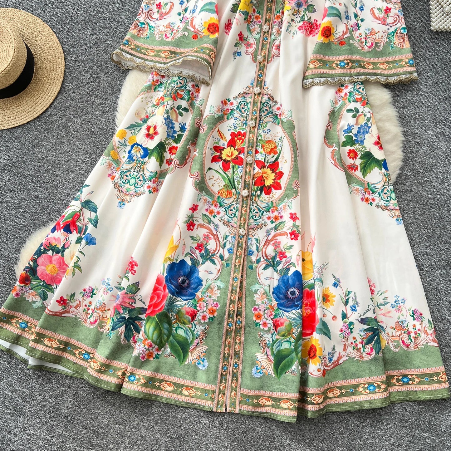 Royal Bloom Cinched Waist Maxi Dress