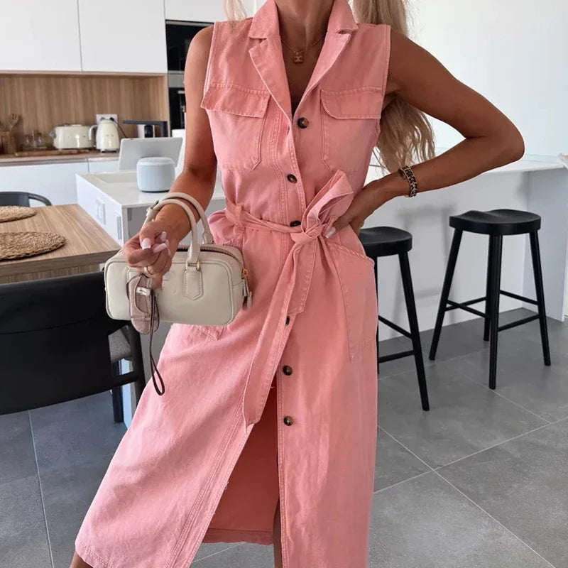 Elegant Y2K Denim Maxi Dress for Women