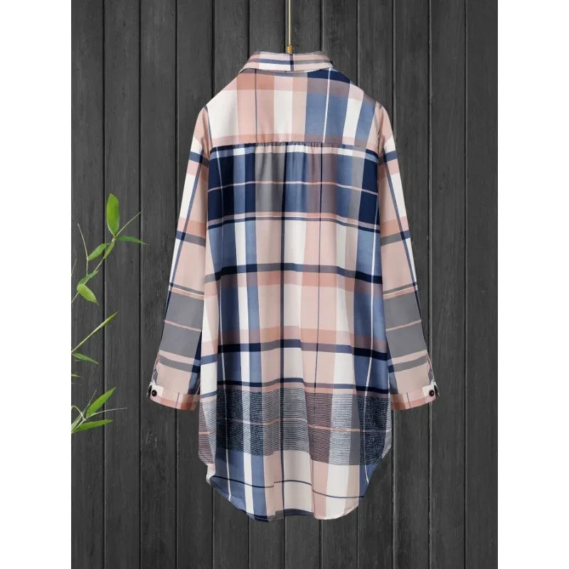 Plus Size Plaid Lapel Shirt Coat