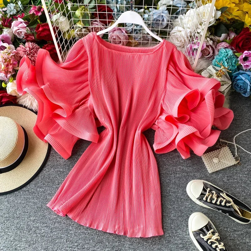 Flutter Grace Pleated Chiffon Blouse