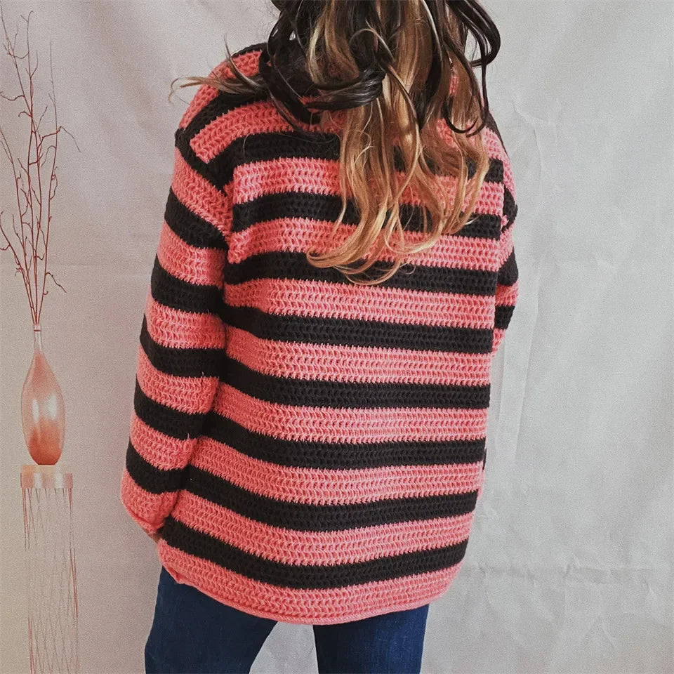 Autumn Stripes V-Neck Knit Pullover