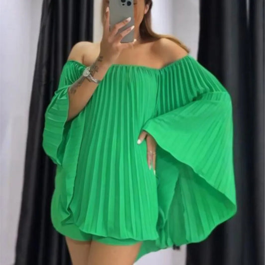 Glimmer Drape One Shoulder Shorts Set