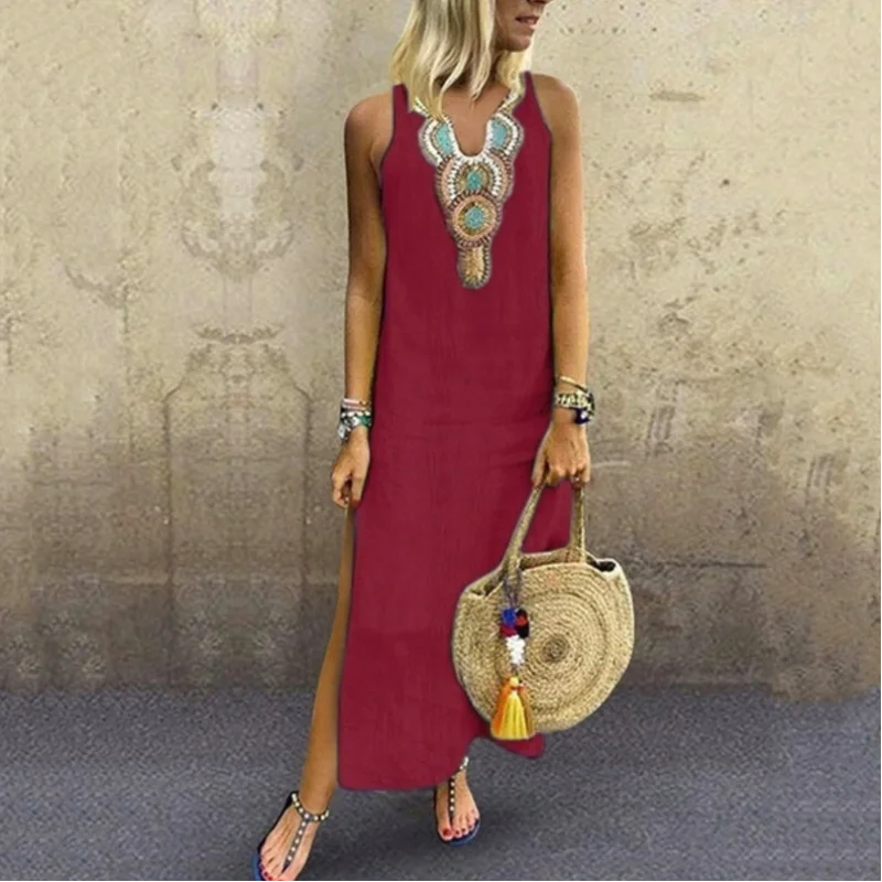 Cotton Slit Hem Boho Dress