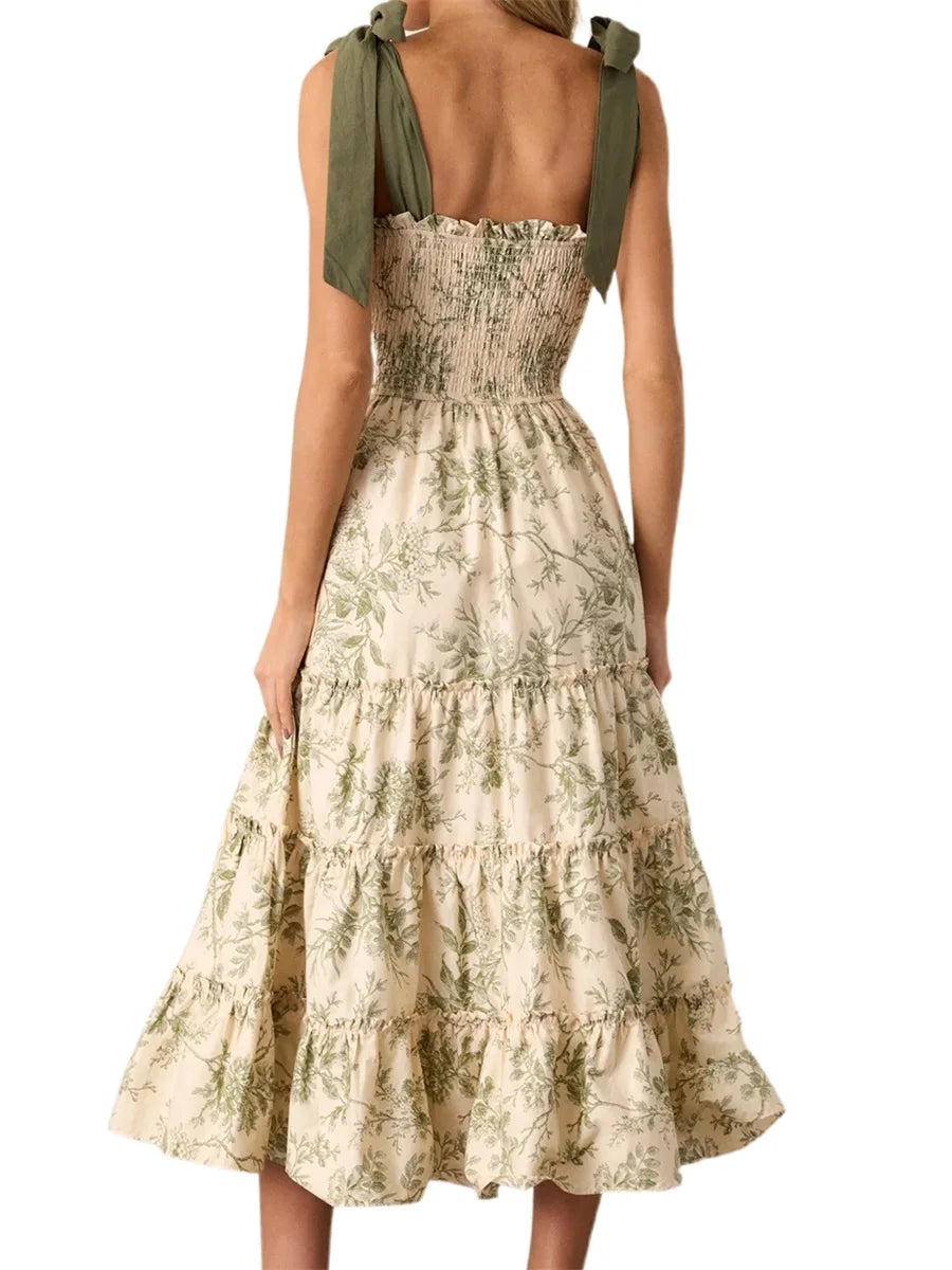 Floral Flare Tie-Shoulder Dress