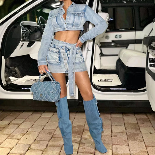 Indigo Muse Denim Mini Skirt Set