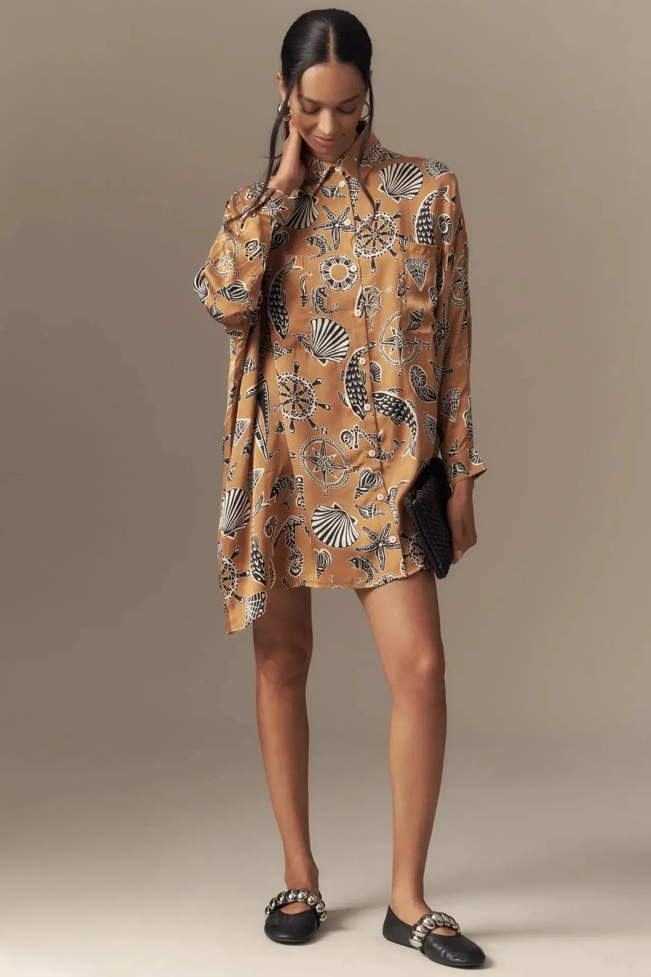 Chic Doodle Print Cardigan Dress