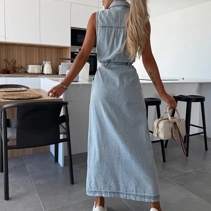 Elegant Y2K Denim Maxi Dress for Women