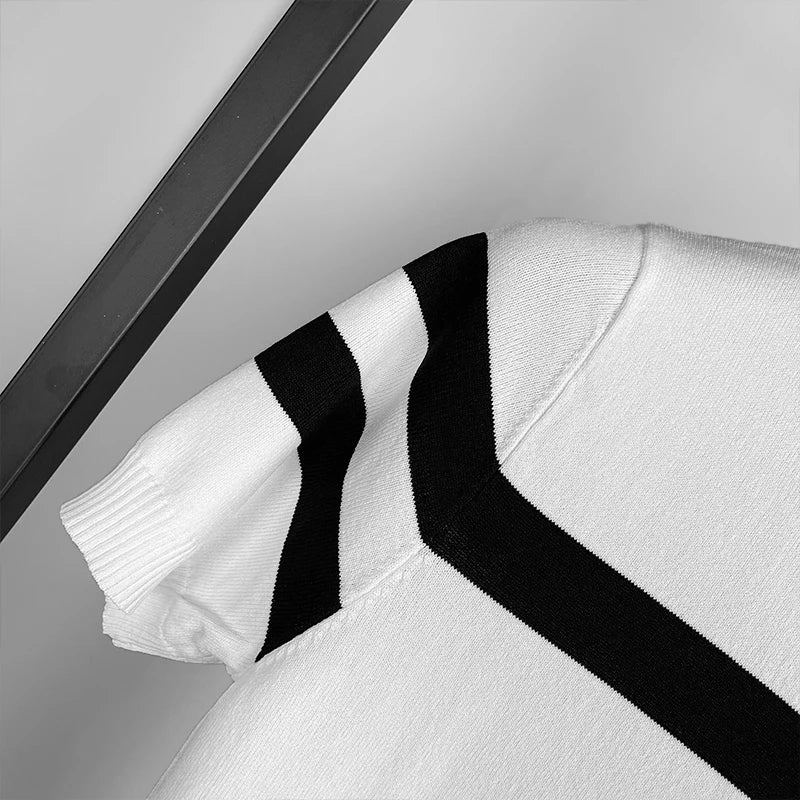 Ice Silk Striped Knit T-Shirt