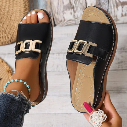 Summer Stride Chunky Wedge One-Shoulder Slippers