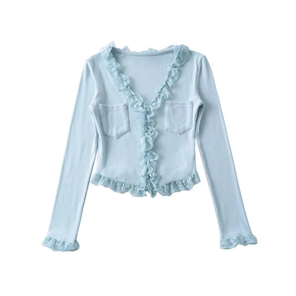 RuffleVibe Low Cut Button Top