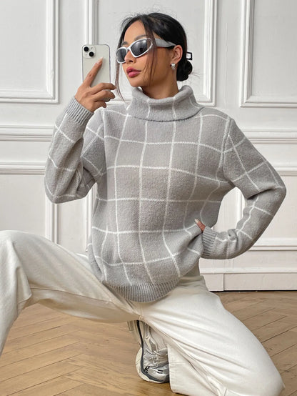Plaid Muse Turtleneck Knit Sweater