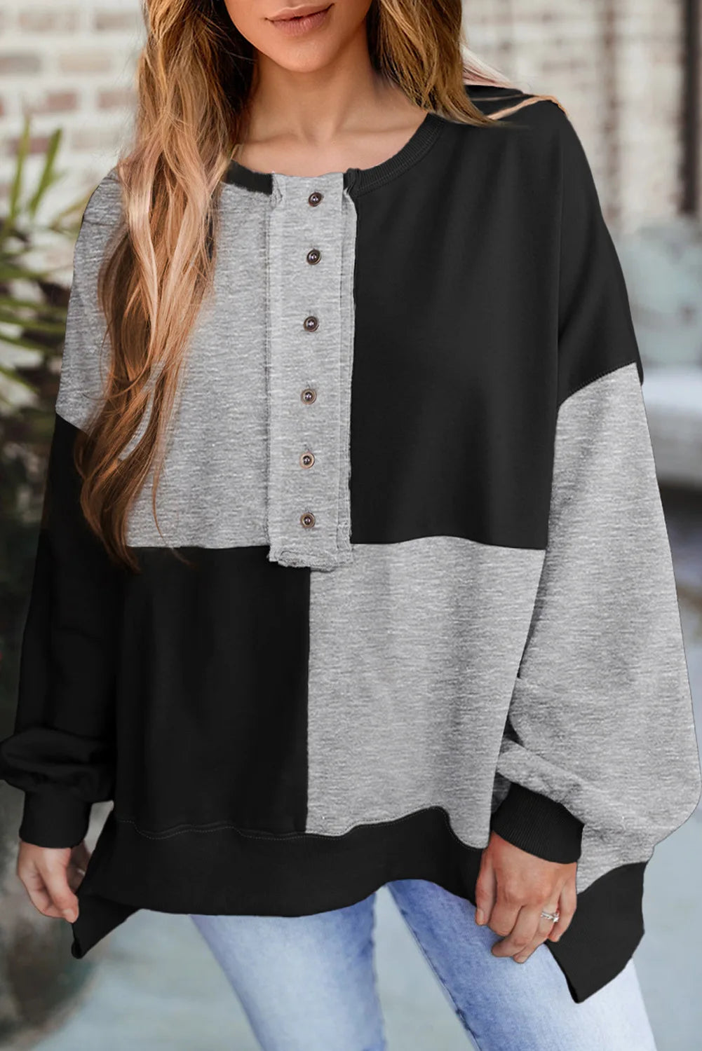 Trendy Contrast Buckle Sweatshirt