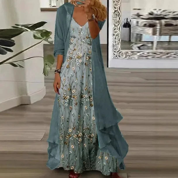 Chic Digital Print Crop & Chiffon Set