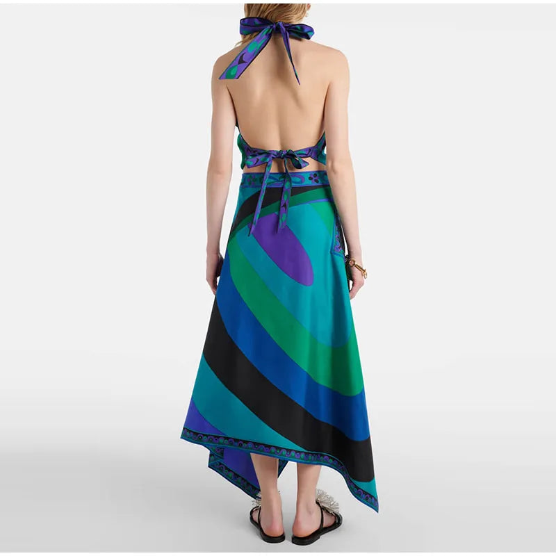 Bold Bloom Halter Skirt Set