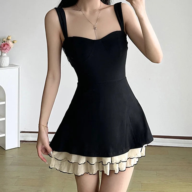 Curve Pop Contrast Layered Swing Dress