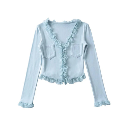 RuffleVibe Low Cut Button Top