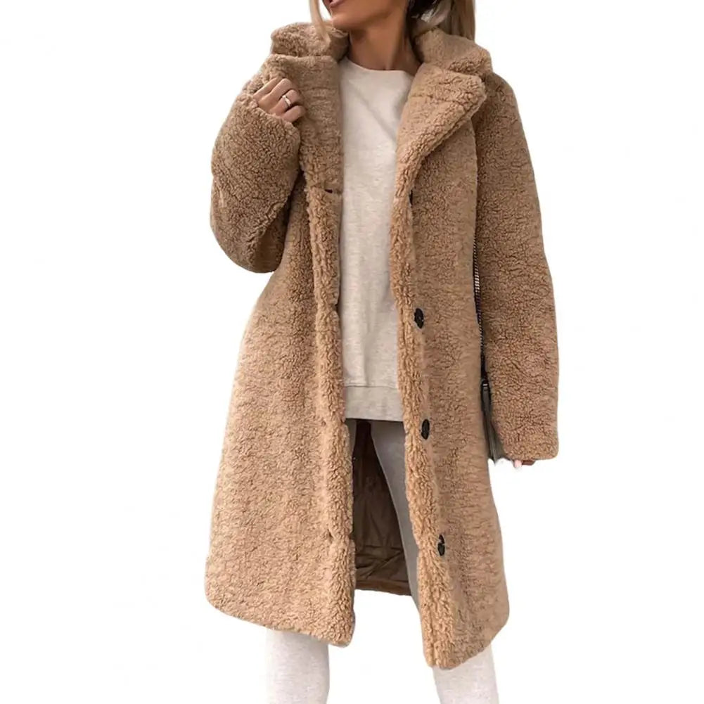 Long Plush Windproof Trench Coat