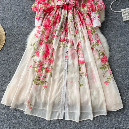 Silk Chiffon Floral A-Line Dress