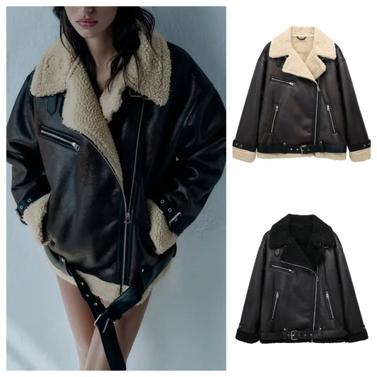FurEdge Moto Style Faux Fur Jacket