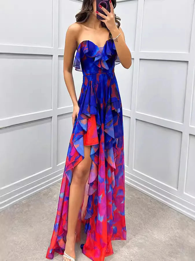 Celestia Irregular Ruffle Mesh Maxi