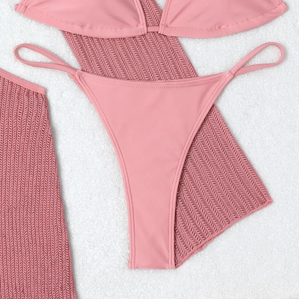 3-Piece Crochet Bikini & Cover-Up Set