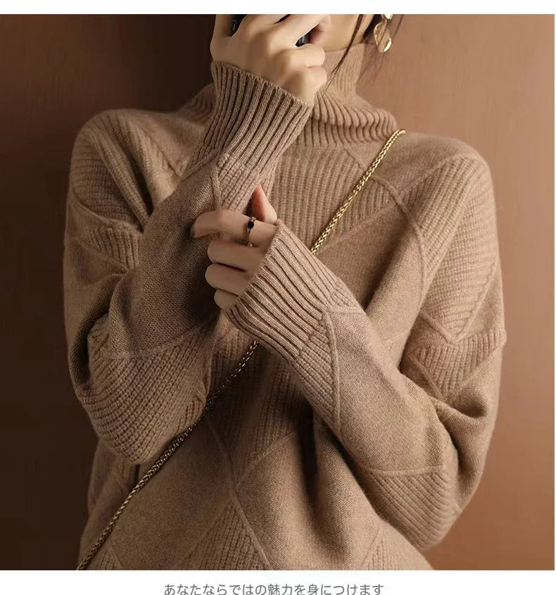 High Collar Sweater  Pure Color Diamond