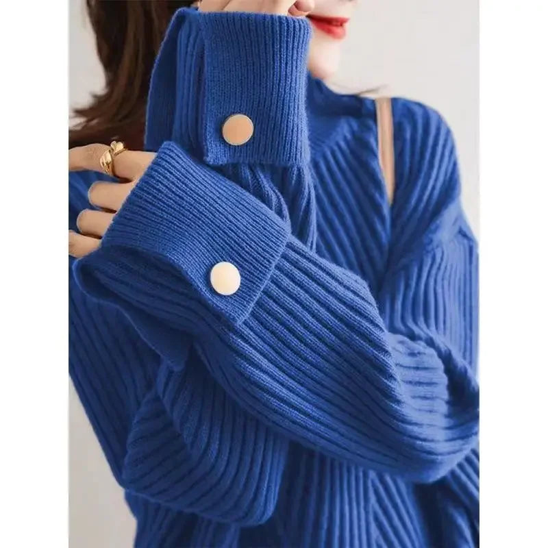 Stripe Aura Irregular Turtleneck Sweater