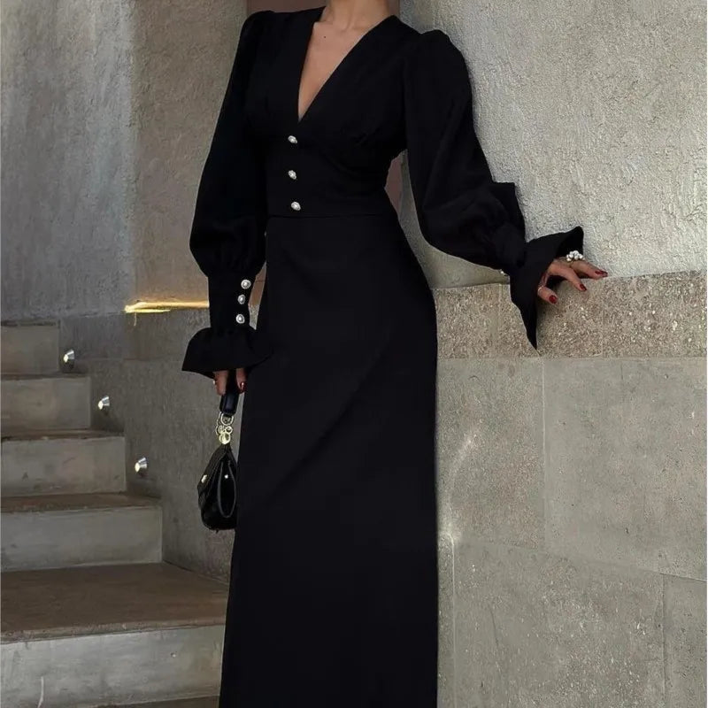 Sophisticated Slim V Neck Chiffon Dress