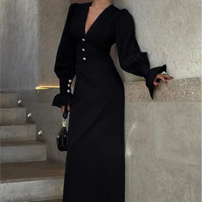 Sophisticated Slim V Neck Chiffon Dress