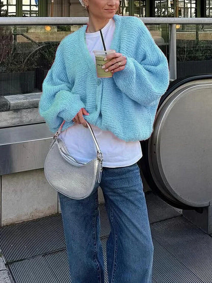 Cozy Vibe Fuzzy Button-Up Cardigan