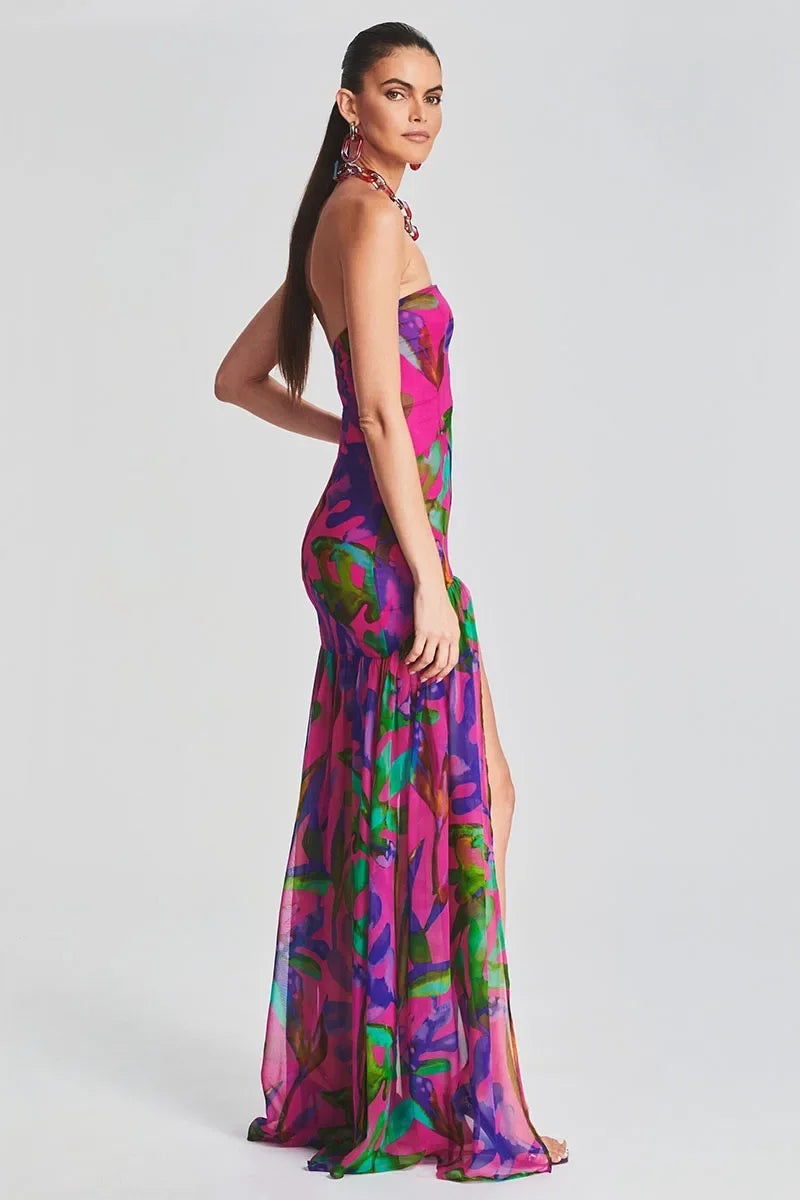 Romantic Glow Strapless Slit Dress
