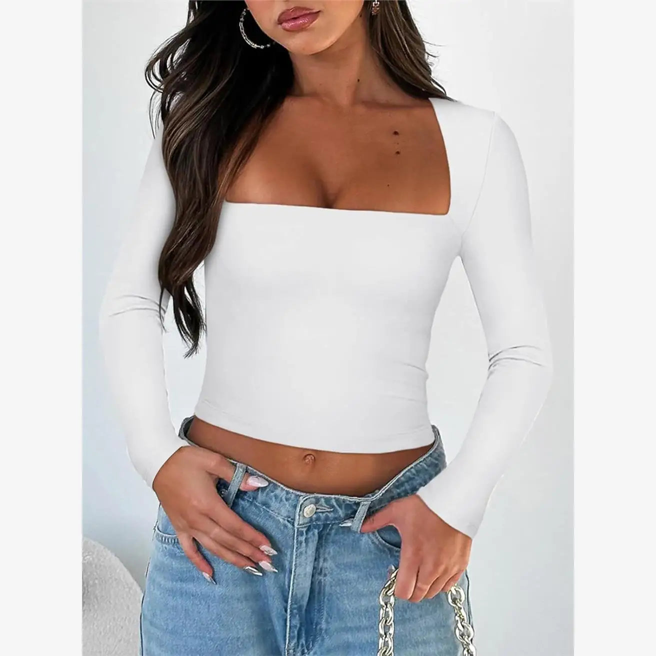 Street Muse Cropped Solid Long Sleeve Tee
