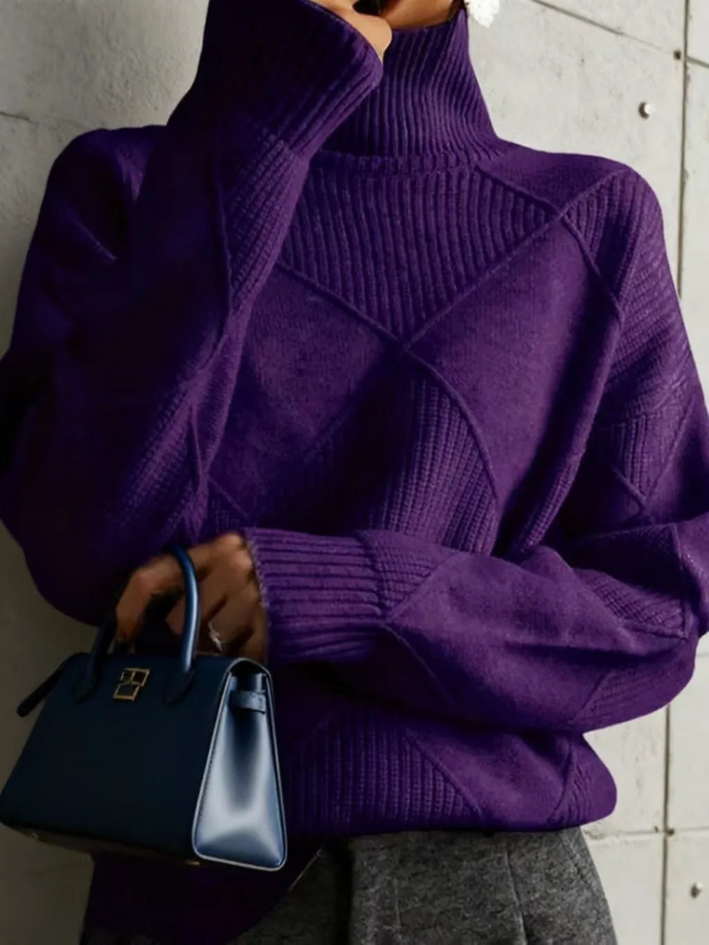 High Collar Sweater  Pure Color Diamond